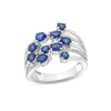 Thumbnail Image 1 of Multi-Shaped Blue and White Lab-Created Sapphire Multi-Row Open Shank Wrap Ring in Sterling Silver