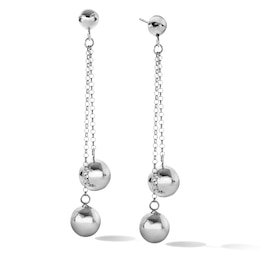 Double Ball Chain Dangle Drop Earrings in Hollow Sterling Silver