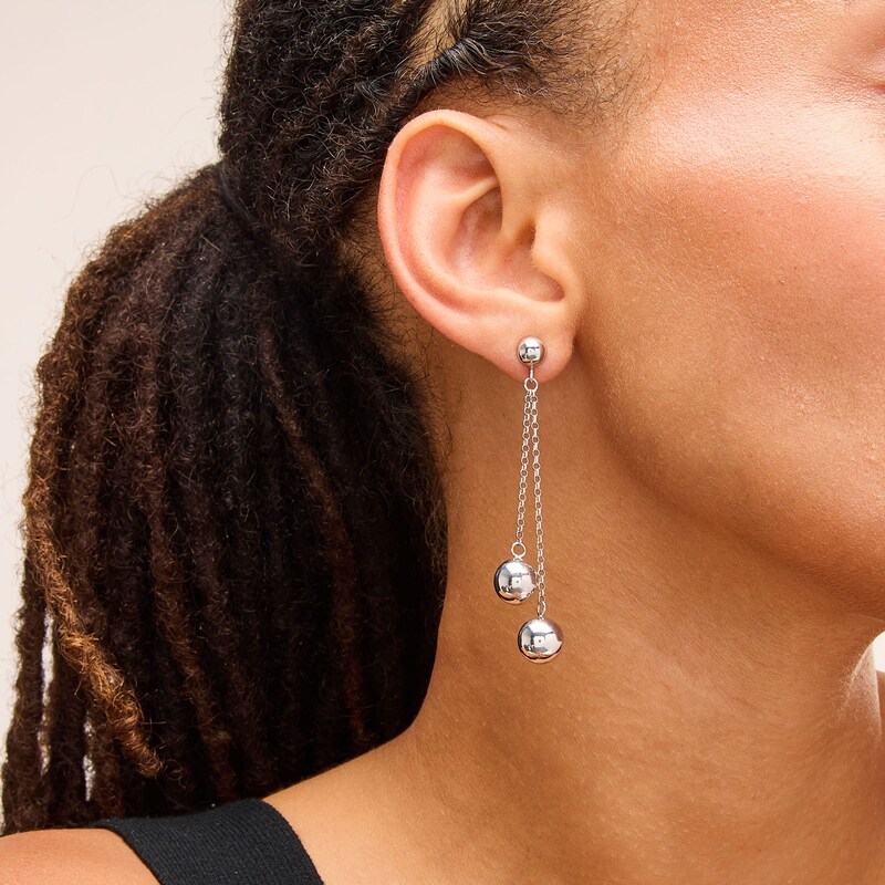 Main Image 2 of Double Ball Chain Dangle Drop Earrings in Hollow Sterling Silver