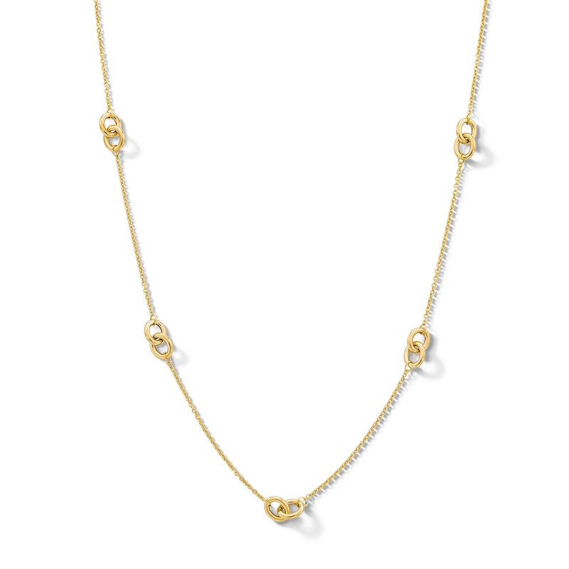 Main Image 1 of Interlocking Circles Station Chain Necklace in Hollow 14K Gold