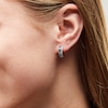 Thumbnail Image 2 of Pear-Shaped London Blue Topaz and 1/15 CT. T.W. Diamond Double Row Hoop Earrings in 10K White Gold