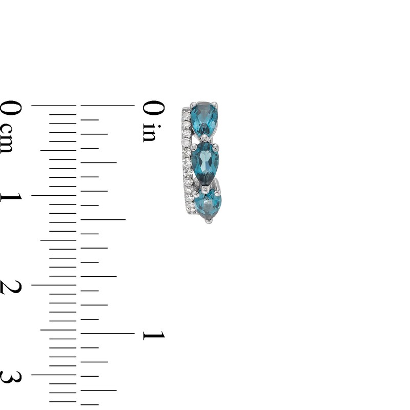 Main Image 3 of Pear-Shaped London Blue Topaz and 1/15 CT. T.W. Diamond Double Row Hoop Earrings in 10K White Gold