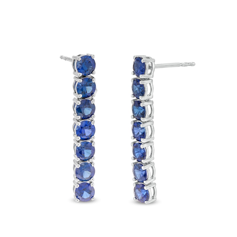 Main Image 1 of 4.0mm Blue Lab-Created Sapphire Seven Stone Linear Drop Earrings in Sterling Silver