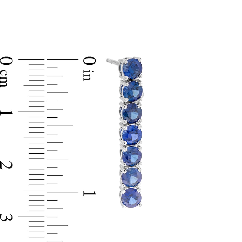 Main Image 3 of 4.0mm Blue Lab-Created Sapphire Seven Stone Linear Drop Earrings in Sterling Silver