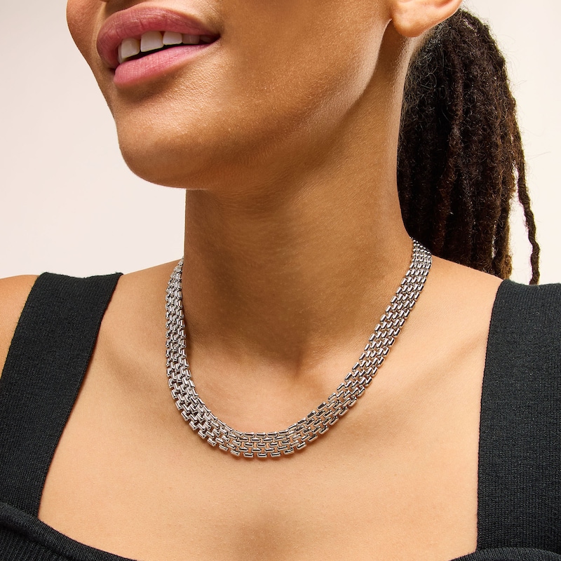 Main Image 2 of 12.0mm Panther Link Necklace in Hollow Sterling Silver - 18"