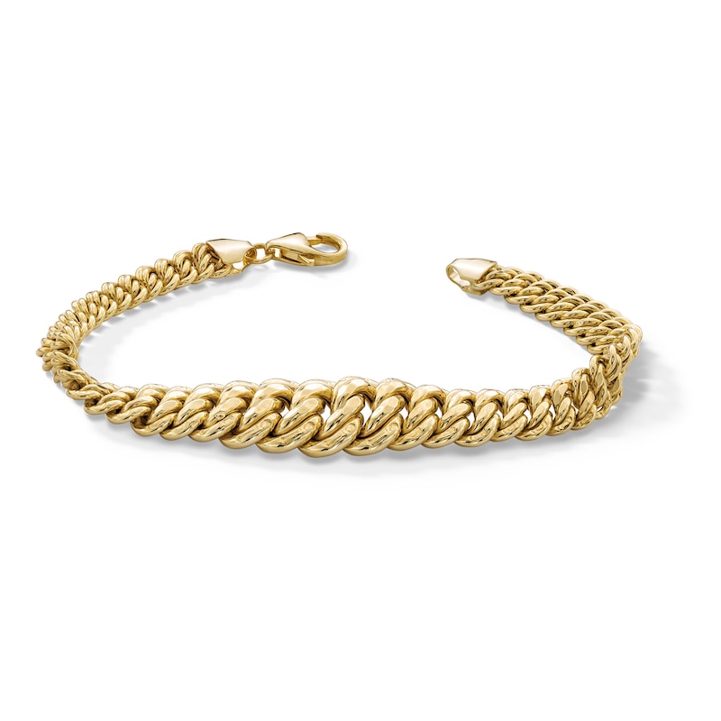 Main Image 1 of Graduated Double Curb Link Bracelet in Hollow 10K Gold - 7.5”