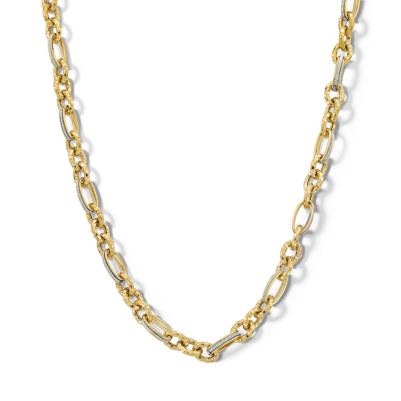 Main Image 1 of Diamond-Cut Alternating Glitter Link Chain Necklace in Hollow 10K Gold
