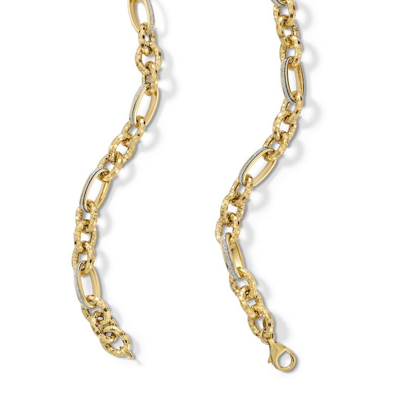 Main Image 3 of Diamond-Cut Alternating Glitter Link Chain Necklace in Hollow 10K Gold