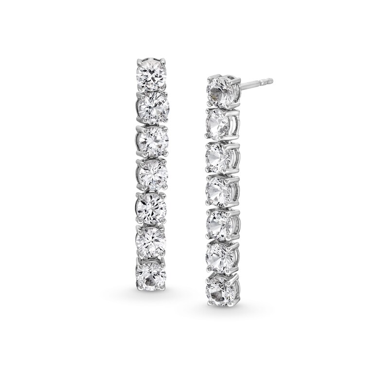 Main Image 1 of 4.0mm White Lab-Created Sapphire Seven Stone Linear Drop Earrings in Sterling Silver