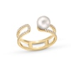 Thumbnail Image 1 of Freshwater Cultured Pearl and White Lab-Created Sapphire Open Loop Shank Ring in Sterling Silver with 18K Gold Plate