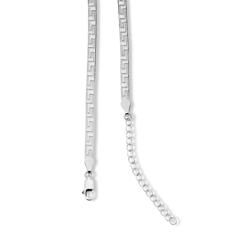 Main Image 3 of 3.5mm Diamond-Cut Greek Key Herringbone Chain Necklace in Solid Sterling Silver