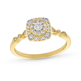 1/4 CT. T.W. Multi-Diamond Cushion Frame Art Deco Shank Promise Ring in 10K Gold