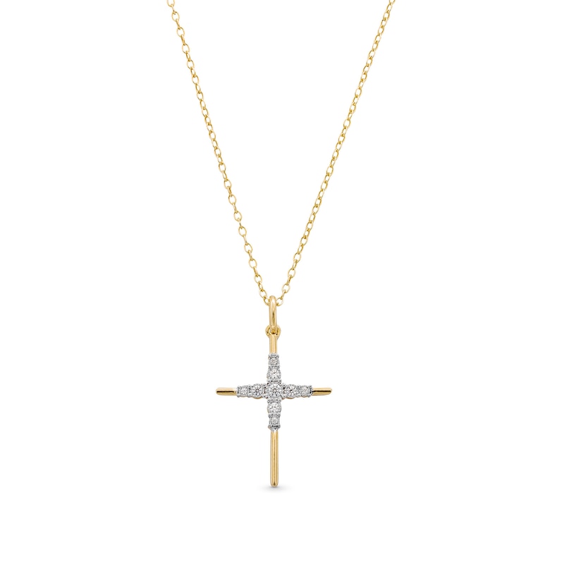Main Image 1 of 1/10 CT. T.W. Diamond Miracle Graduated Cross Pendant in Sterling Silver with 14K Gold Plate