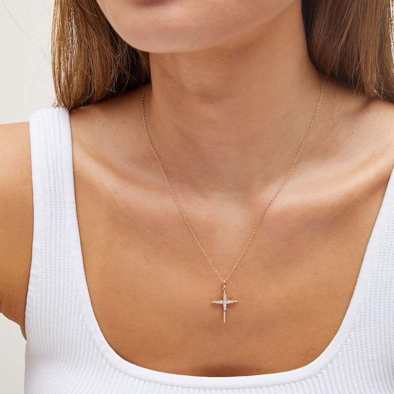 Main Image 2 of 1/10 CT. T.W. Diamond Miracle Graduated Cross Pendant in Sterling Silver with 14K Gold Plate