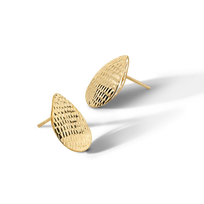 Main Image 1 of Diamond-Cut Teardrop Stud Earrings in Solid 14K Gold