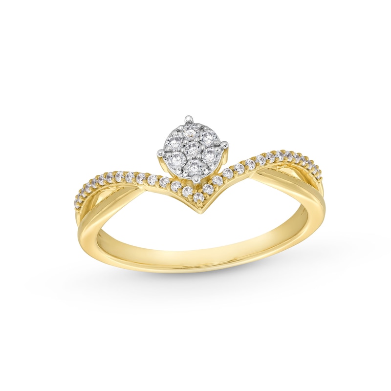 Main Image 1 of 1/5 CT. T.W. Multi-Diamond Chevron Split Shank Promise Ring in 10K Gold
