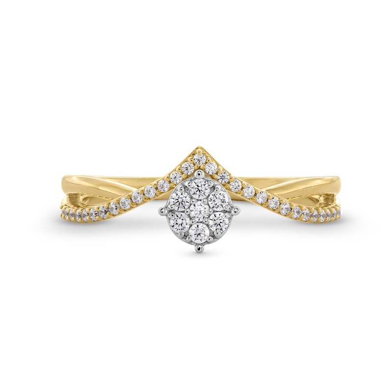 Main Image 4 of 1/5 CT. T.W. Multi-Diamond Chevron Split Shank Promise Ring in 10K Gold