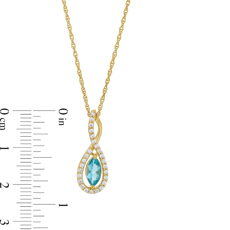 Main Image 3 of Marquise Swiss Blue Topaz and 1/5 CT. T.W. Diamond Infinity Twist Pendant in 10K Gold
