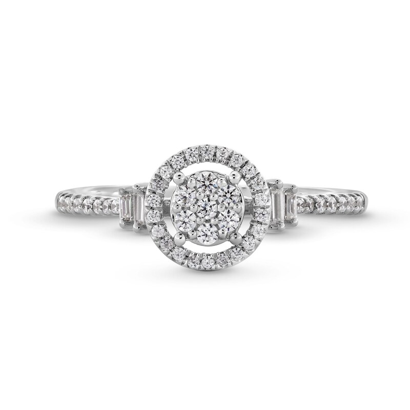 Main Image 4 of 1/4 CT. T.W. Multi-Diamond Open Frame Double Collar Promise Ring in 10K White Gold