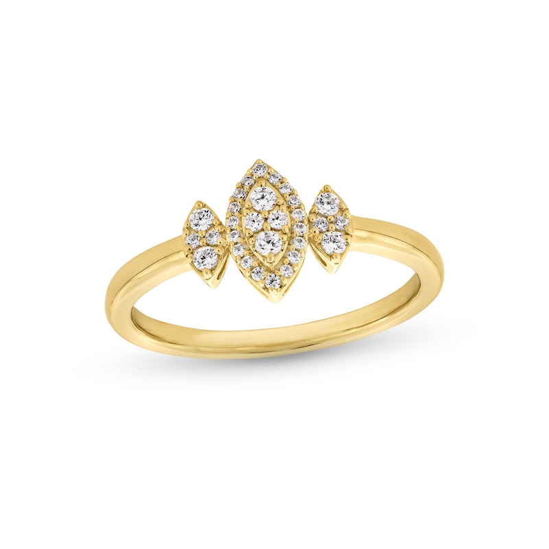 Main Image 1 of 1/6 CT. T.W. Marquise-Shaped Multi-Diamond Frame Three Stone Promise Ring in 10K Gold