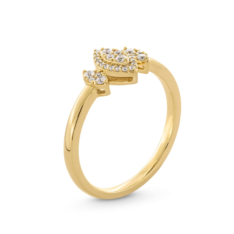 Main Image 3 of 1/6 CT. T.W. Marquise-Shaped Multi-Diamond Frame Three Stone Promise Ring in 10K Gold