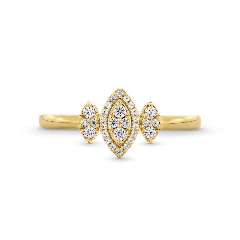 Main Image 4 of 1/6 CT. T.W. Marquise-Shaped Multi-Diamond Frame Three Stone Promise Ring in 10K Gold