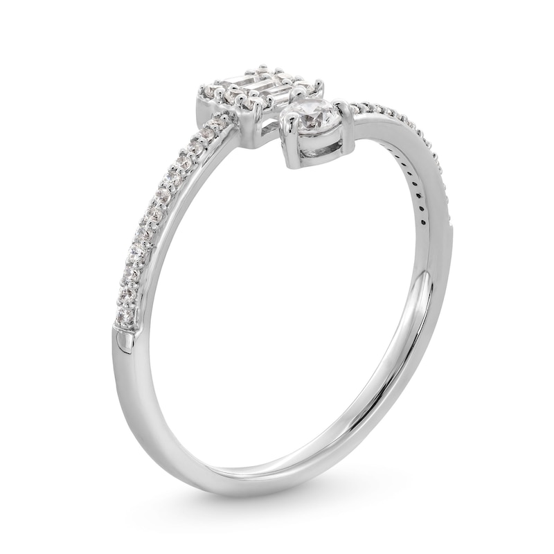 Main Image 3 of 1/4 CT. T.W. Emerald-Shaped Multi-Diamond Open Bypass Promise Ring in 10K White Gold