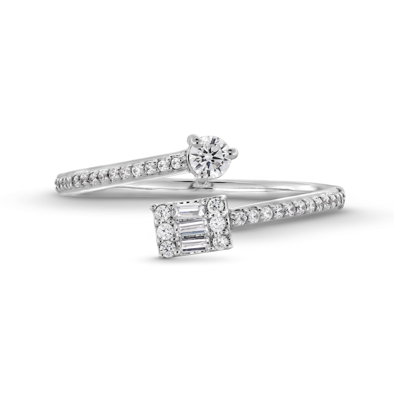 Main Image 4 of 1/4 CT. T.W. Emerald-Shaped Multi-Diamond Open Bypass Promise Ring in 10K White Gold