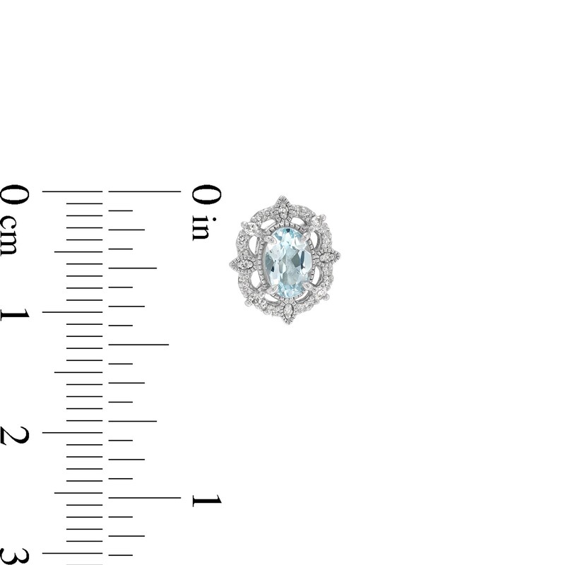 Main Image 3 of Oval Aquamarine and 1/8 CT. T.W. Diamond Art Deco Vintage-Style Stud Earrings in Sterling Silver