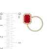 Thumbnail Image 3 of Emerald-Cut Lab-Created Ruby and White Lab-Created Sapphire Open Circle Earrings in Sterling Silver with 18K Gold Plate