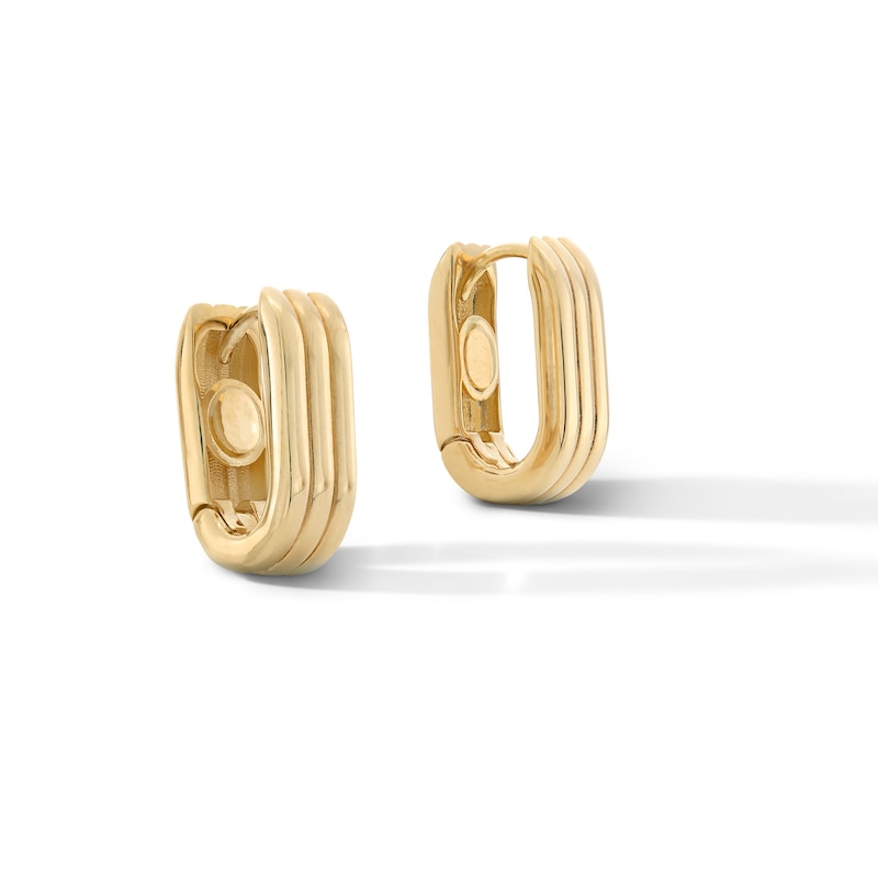 Main Image 1 of 17.6mm Geometric Triple Row Hoop Earrings in Semi-Solid 10K Gold