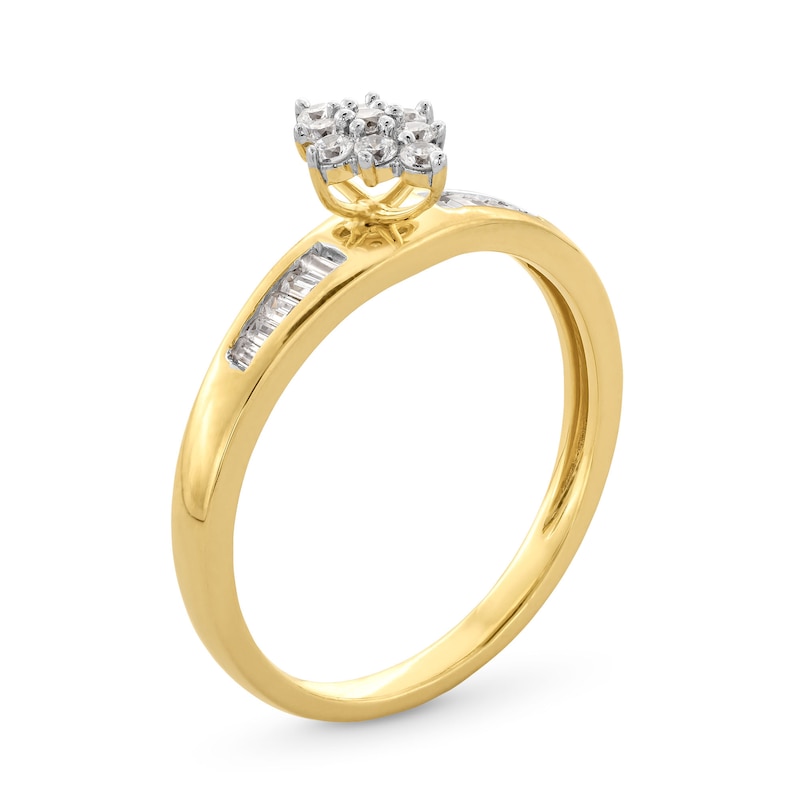 Main Image 3 of 1/5 CT. T.W. Diamond Marquise-Shaped Cluster Promise Ring in Sterling Silver with 14K Gold Plate