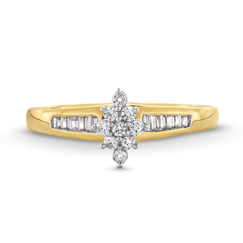 Main Image 4 of 1/5 CT. T.W. Diamond Marquise-Shaped Cluster Promise Ring in Sterling Silver with 14K Gold Plate