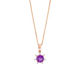 6.0mm Amethyst and 1/10 CT. T.W. Diamond Flower Pendant in 10K Rose Gold