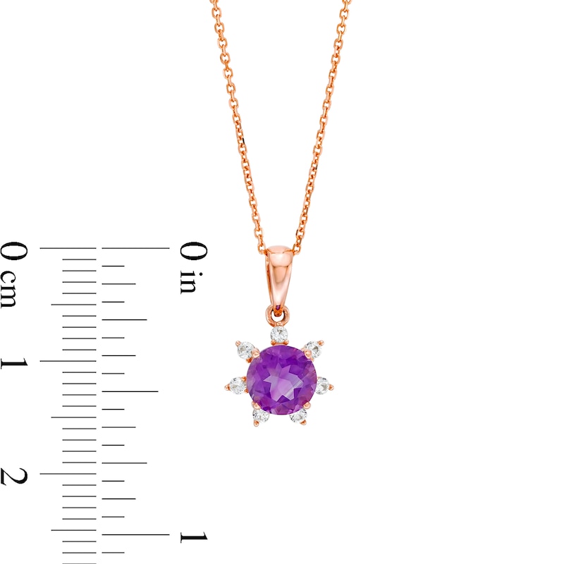 Main Image 4 of 6.0mm Amethyst and 1/10 CT. T.W. Diamond Flower Pendant in 10K Rose Gold