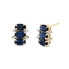 Thumbnail Image 1 of Sideways Oval Blue Sapphire and 1/20 CT. T.W. Diamond Three Stone Drop Earrings in 14K Gold