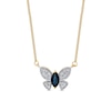 Thumbnail Image 1 of Marquise-Cut Blue Sapphire and 1/5 CT. T.W. Diamond Butterfly Necklace in 14K Gold