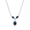 Thumbnail Image 1 of Oval and Pear-Shaped Blue Sapphire with 1/6 CT. T.W. Diamond Sunburst Frame "Y" Necklace in 14K White Gold - 16"