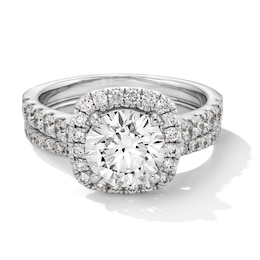 3 CT. T.W. Certified Lab-Grown Diamond Cushion-Shaped Frame Bridal Set in 14K White Gold (F/VS2)