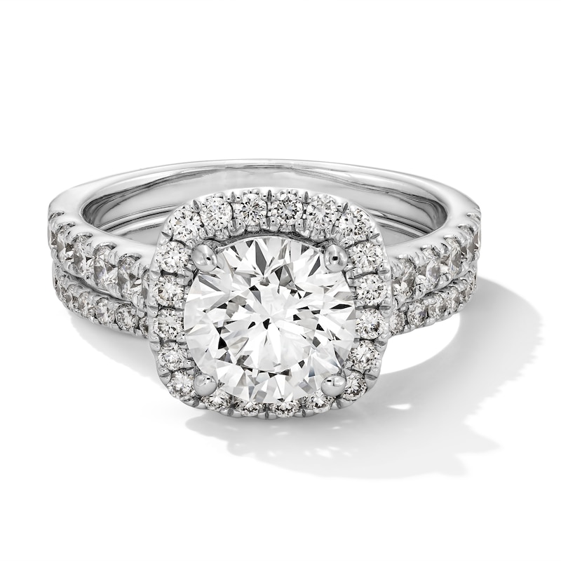 Main Image 1 of 3 CT. T.W. Certified Lab-Grown Diamond Cushion-Shaped Frame Bridal Set in 14K White Gold (F/VS2)