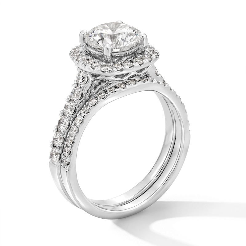 Main Image 3 of 3 CT. T.W. Certified Lab-Grown Diamond Cushion-Shaped Frame Bridal Set in 14K White Gold (F/VS2)