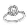 Thumbnail Image 1 of 3/8 CT. T.W. Emerald-Shaped Multi-Diamond Frame Crossover Shank Vintage-Style Engagement Ring in 10K White Gold