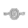Thumbnail Image 4 of 3/8 CT. T.W. Emerald-Shaped Multi-Diamond Frame Crossover Shank Vintage-Style Engagement Ring in 10K White Gold