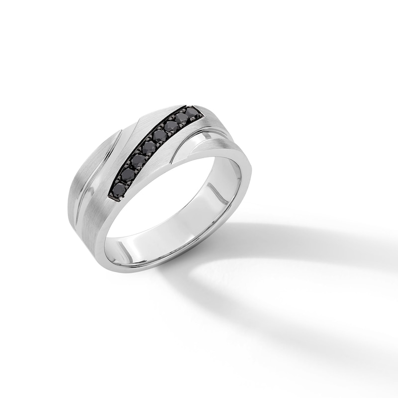 Main Image 3 of 1/3 CT. T.W. Black Diamond Slant Groove Anniversary Band in Sterling Silver