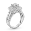 Thumbnail Image 3 of 1 CT. T.W. Princess-Cut Multi-Diamond Double Cushion Frame Triple Row Engagement Ring in 10K White Gold
