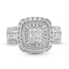 Thumbnail Image 4 of 1 CT. T.W. Princess-Cut Multi-Diamond Double Cushion Frame Triple Row Engagement Ring in 10K White Gold