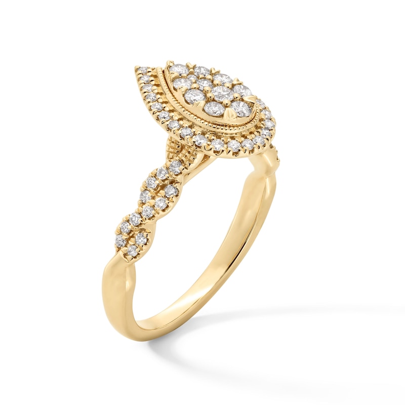 Main Image 3 of 1/2 CT. T.W. Pear-Shaped Multi-Diamond Frame Twist Shank Engagement Ring in 10K Gold