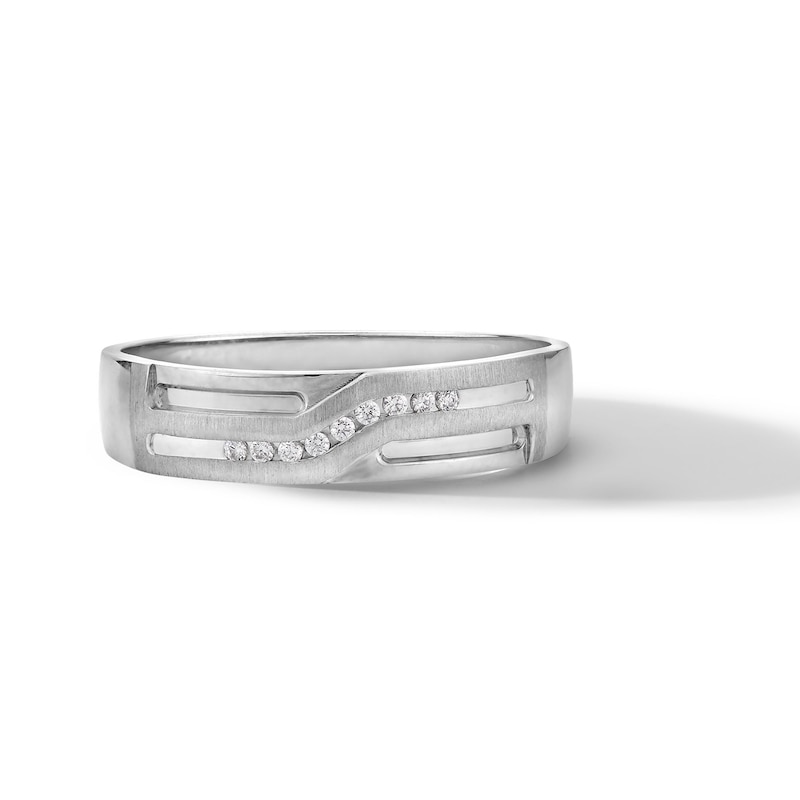 Main Image 1 of 1/20 CT. T.W. Diamond Channel-Set Zig-Zag Anniversary Band in 10K White Gold