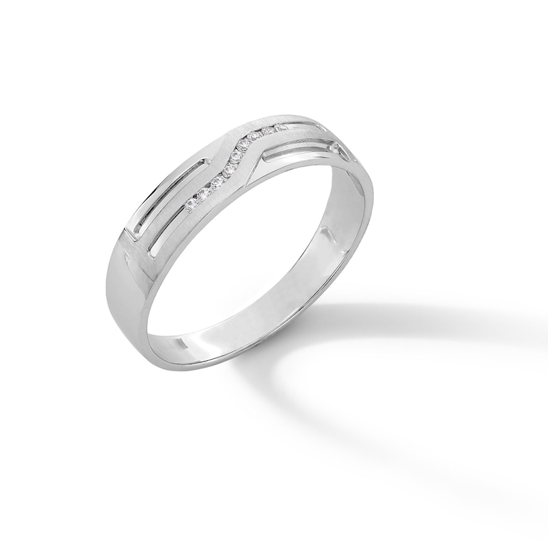 Main Image 3 of 1/20 CT. T.W. Diamond Channel-Set Zig-Zag Anniversary Band in 10K White Gold