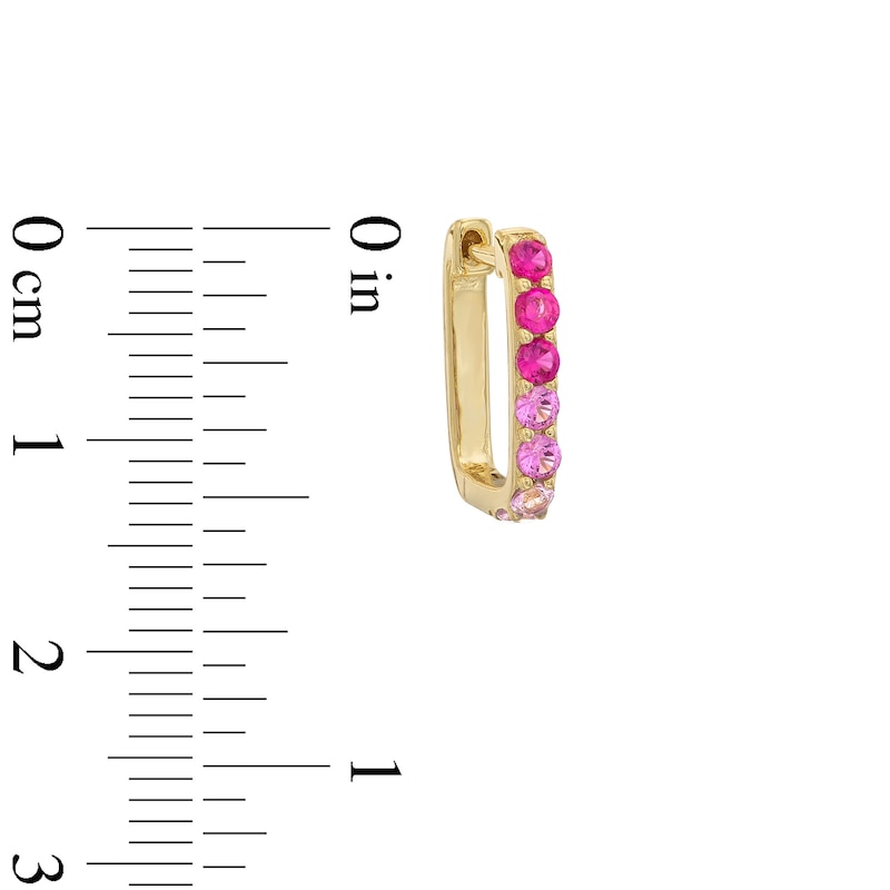 Main Image 3 of Lab-Created Ruby and Pink Lab-Created Sapphire Ombre Square Hoop Earrings in Sterling Silver with 14K Gold Plate